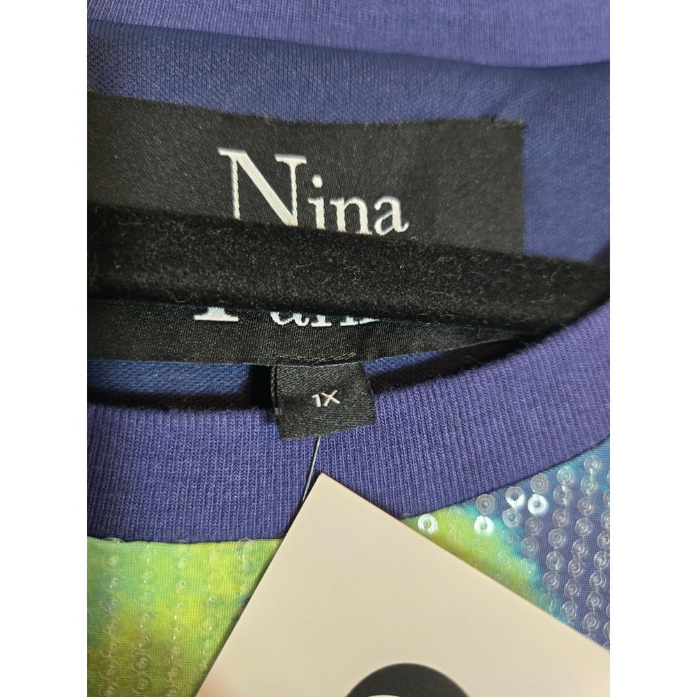 Nina Parker x Macys Neon Marble Sequin T-Shirt Dress Blue Green 1X 822-CSB053W - Picture 3 of 9